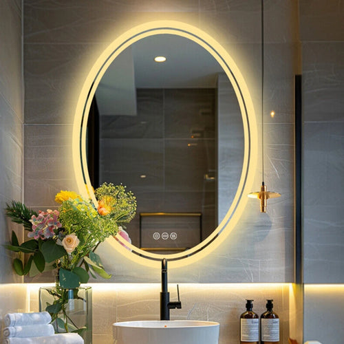 miroir oval lumineux avec fonction antibuée et éclairage ajustable - vue 5 sur 8