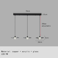 suspension led design moderne en verre et cuivre avec cordon réglable