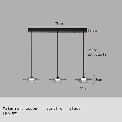 suspension led design moderne en verre et cuivre avec cordon réglable