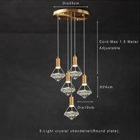 suspension moderne en cristal réglable pour intérieur élégant
