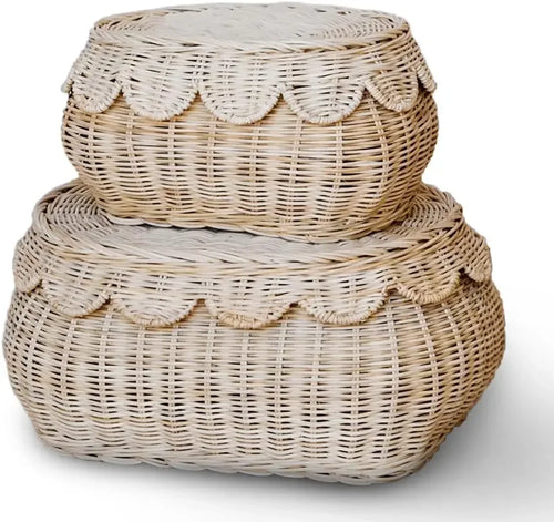 panier rond en rotin naturel tissé à la main avec couvercle - vue 2 sur 6