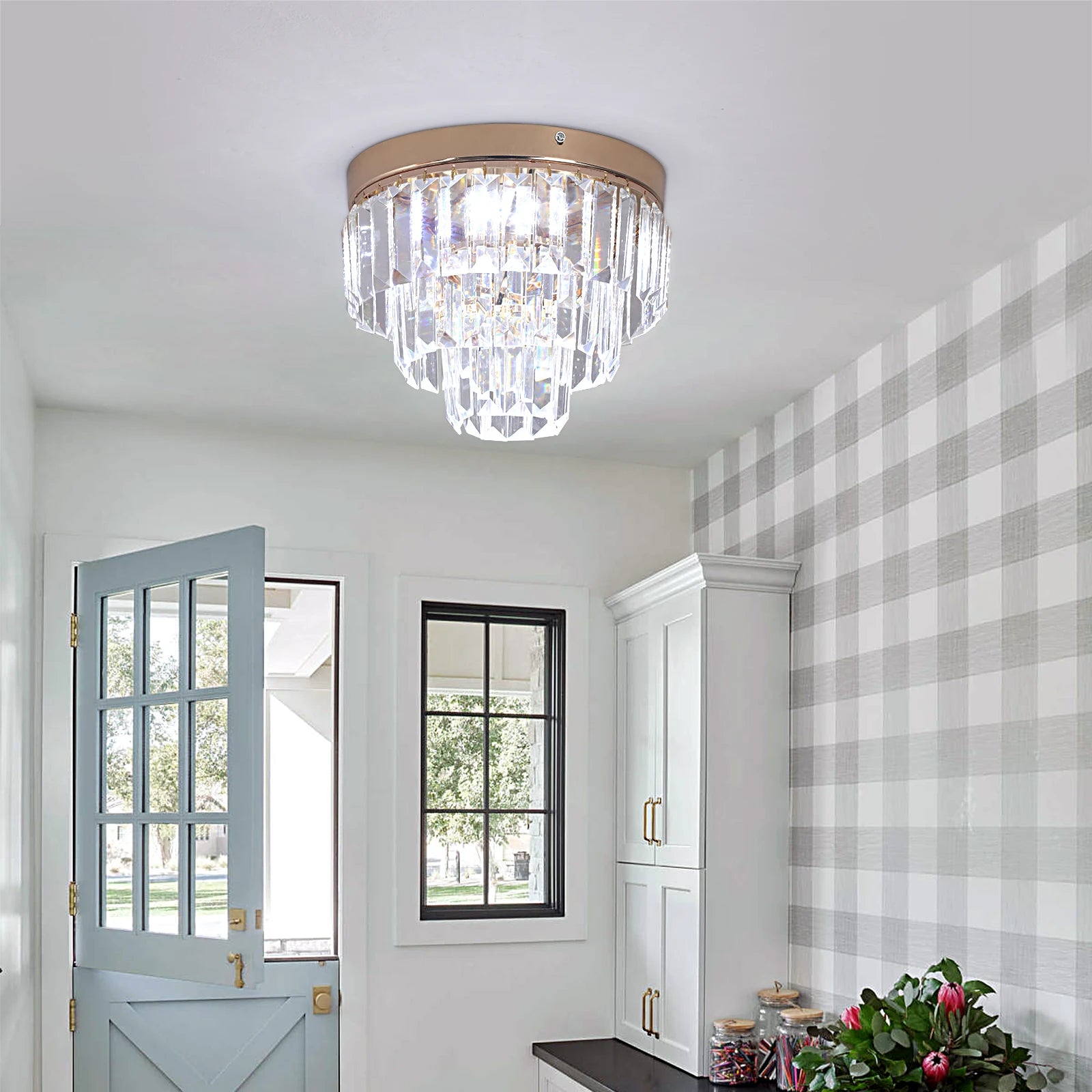 lustre moderne en cristal k9 avec lumière led suspendue - vue 3 sur 8
