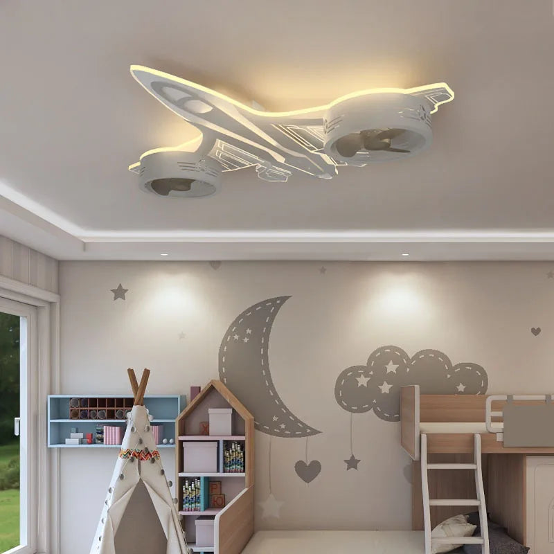 SANDYHA moderne avion Ventilador Mando plafonniers ventilateurs chambre d'enfants chambre décor à la maison Lampadario Luminaires Suspendus - vue 4 sur 7