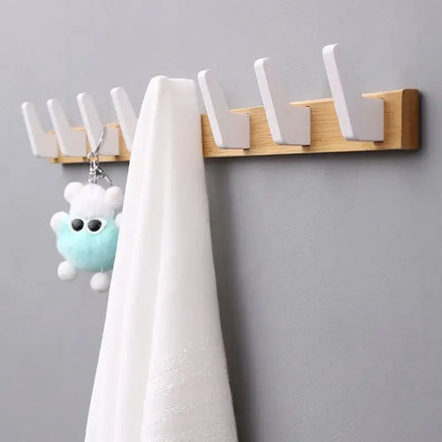 crochet à vêtements en bois de bambou pour rangement mural - vue 5 sur 8