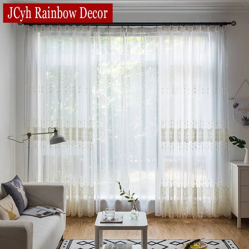 Voilage brodé en tulle élégant pour salon chambre - vue 2 sur 7