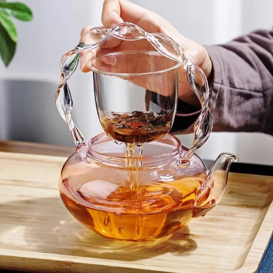Théière verre borosilicate poignée articulée fonction papillon - vue 3 sur 6