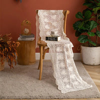 Chemin de table dentelle florale vintage beige bohème