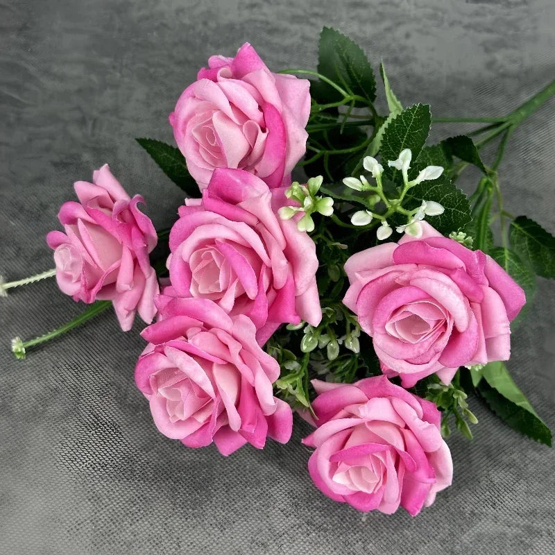 décoration mariage bouquet de roses artificielles en soie 7 têtes - vue 4 sur 14