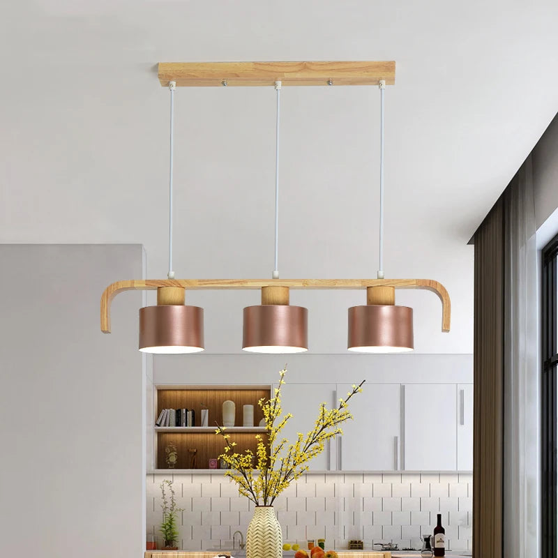 Suspension nordiques abat-jour en métal Led en bois décor à la maison lampe suspendue Restaurant café intérieur créativité lustres luminaires - vue 3 sur 16