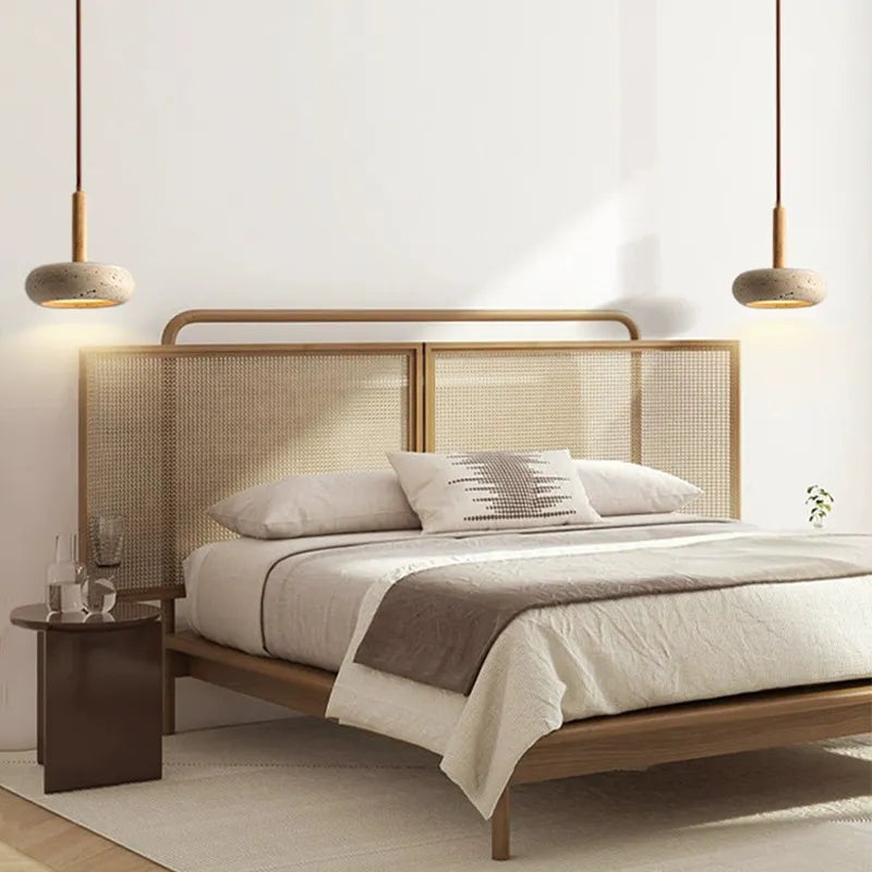 Suspension LED en pierre et bois moderne chevet japonais - vue 4 sur 7
