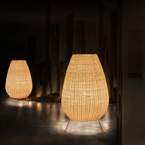 Lampadaire style asiatique en rotin naturel - vue 5 sur 12