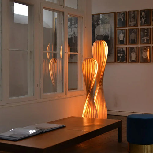 Bois lampadaire LED moderne rétro lumière debout gradation salon chambre luminaires en forme de spirale atmosphère Luminaire - vue 3 sur 8