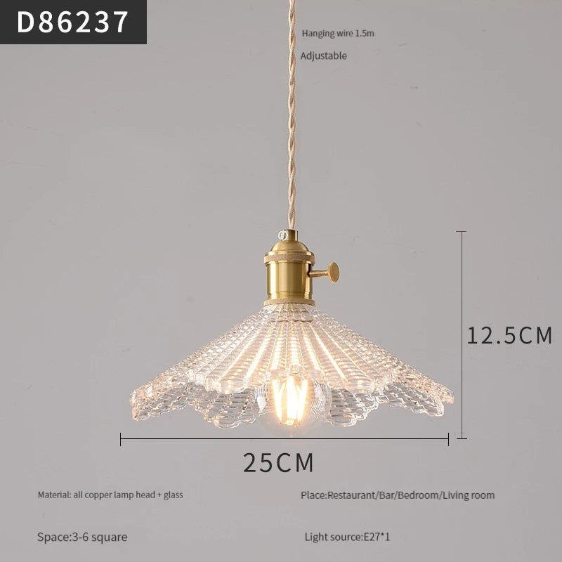 suspension moderne en laiton avec abat-jour rustique en verre de noyer - vue 25 sur 30