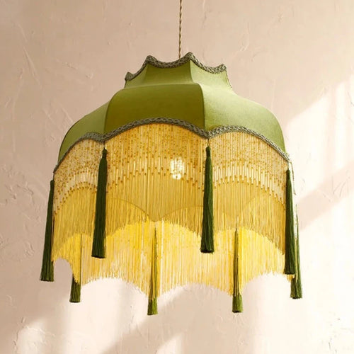lustre led français vintage velours or glands - vue 4 sur 6