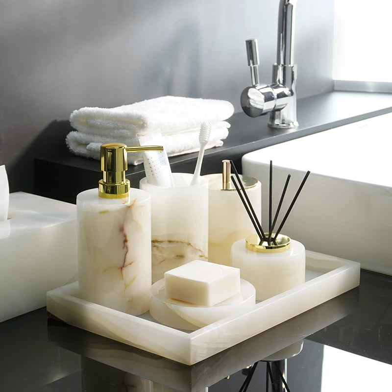 ensemble accessoires de salle de bain en marbre naturel luxe - vue 2 sur 23