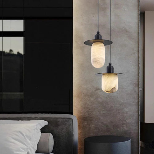 Lustre design de luxe en marbre naturel et laiton - vue 5 sur 16