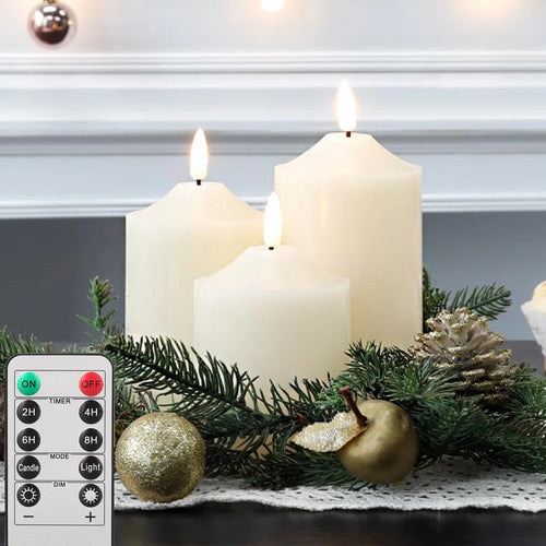 lot de 3 bougies led sans flamme avec minuterie à distance - vue 2 sur 7