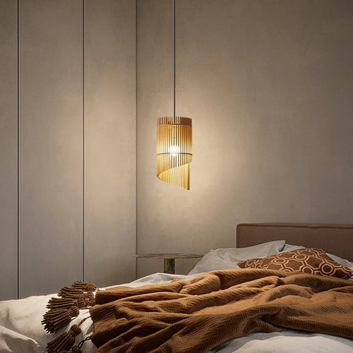 lustre wabi-sabi en bois avec éclairage led suspendu - vue 6 sur 8