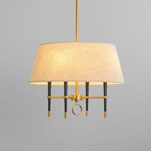 brun clair couverture en tissu circulaire suspension lampe salon chambre lustres cuivre suspension lampe de style chinois plafonnier - vue 2 sur 7