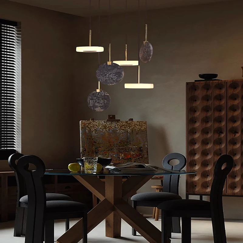 lustre en bois naturel ou marbre doré avec éclairage led - vue 4 sur 11