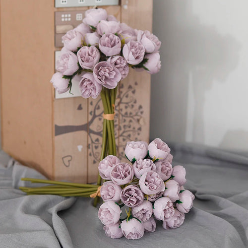 bouquet de 27 roses et pivoines artificielles en soie décoratif - vue 3 sur 12