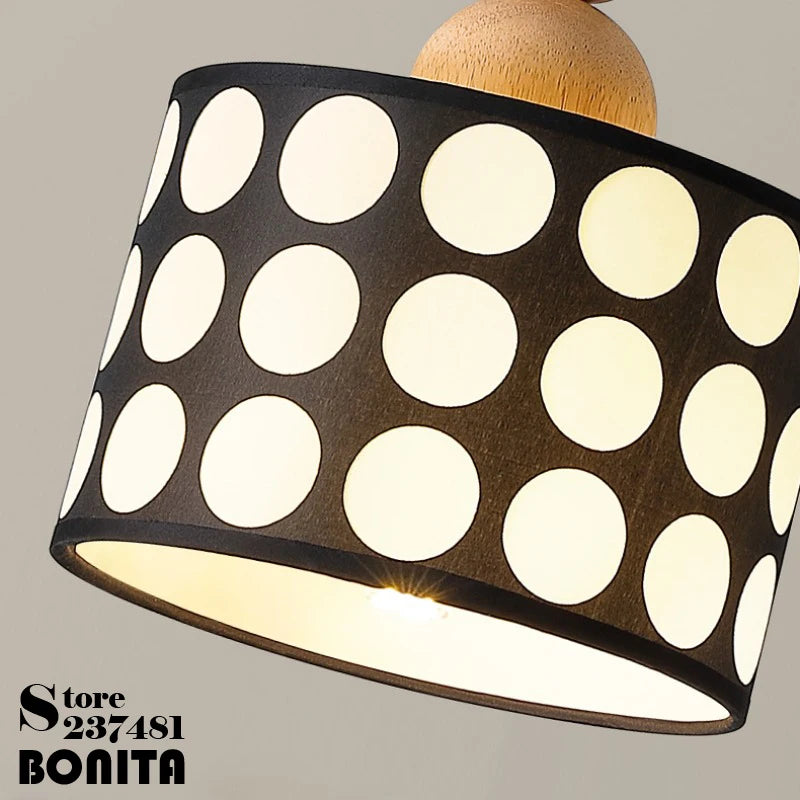 lustre rétro à pois en noyer pour décoration intérieure - vue 6 sur 8