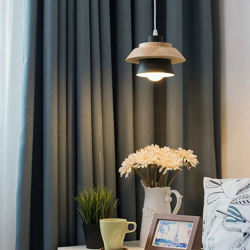 Sweet Home Macaron couleur LED fer bois Suspension Luminaire Lustre suspendu lumières intérieur Lustre lampes plafond décoration - vue 5 sur 8