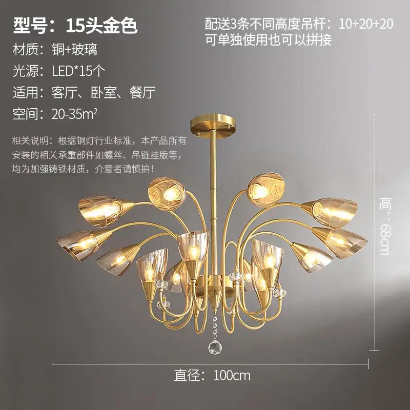 lustre en cristal moderne en cuivre pour éclairage intérieur - vue 7 sur 14