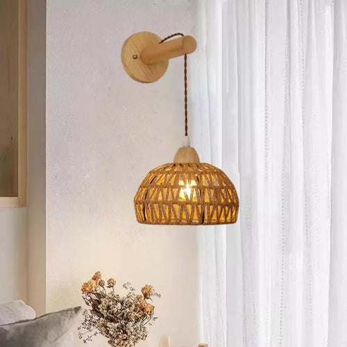 applique murale nordique en corde de bois tissée à LED - vue 3 sur 7