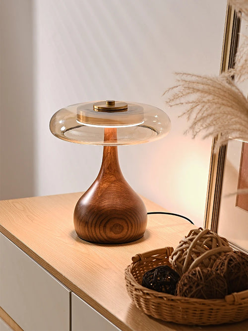 lampe de bureau rétro en bois et verre pour intérieur élégant - vue 4 sur 8