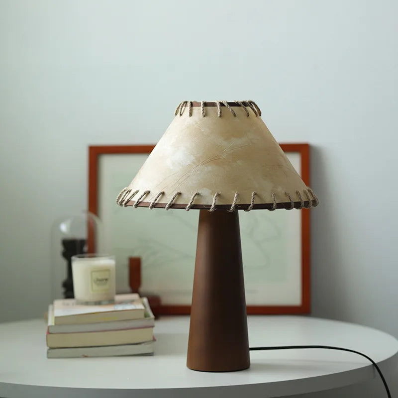 ZK50 rétro en bois massif chambre chevet salon lampe de Table chambre étude atmosphère veilleuse Imitation peau de mouton abat-jour - vue 3 sur 7