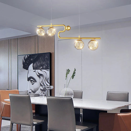 lustre moderne sandyha led avec bande longue et boule de verre - vue 4 sur 12