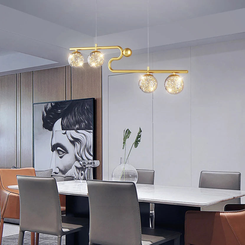 lustre moderne sandyha led avec bande longue et boule de verre - vue 4 sur 12