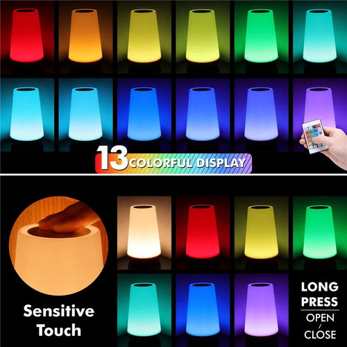 13 Color Changing Night Light RGB Remote Control Touch Dimmable Lamp Portable Table Bedside Lamps USB Rechargeable Night Lamp - vue 3 sur 7