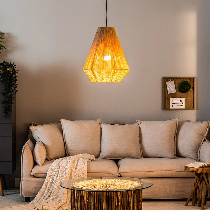 Suspension LOFT japonais rétro en bois bambou design - vue 5 sur 24