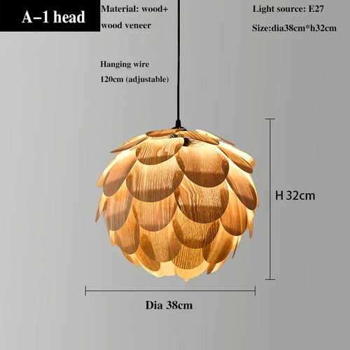 lustre ananas original en placage de bois pour hôtels bars et restaurants - vue 9 sur 10