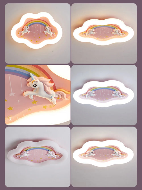 lustre nuage arc-en-ciel avec cheval pour chambre d'enfant - vue 6 sur 10