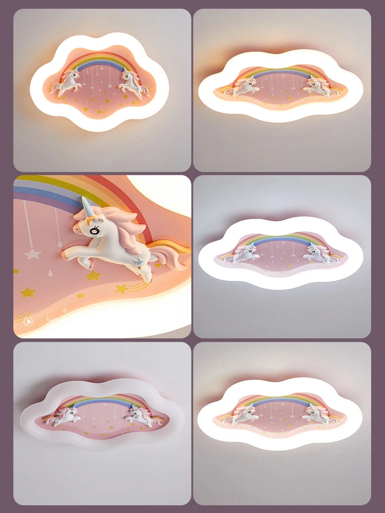 lustre nuage arc-en-ciel avec cheval pour chambre d'enfant - vue 5 sur 10
