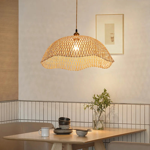 Rétro bambou tissage osier rotin suspension lumières à la main bambou lampe Restaurant salon chambre décor suspension - vue 2 sur 12
