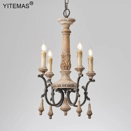 Lustre en bois rétro 4 lumières dans l'entrée chambre 6 lumières lustre français Style Vintage pour salon Foyer lampe à manger - vue 2 sur 8