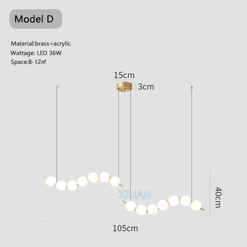 lustre suspension en acrylique blanc avec perles - vue 9 sur 16
