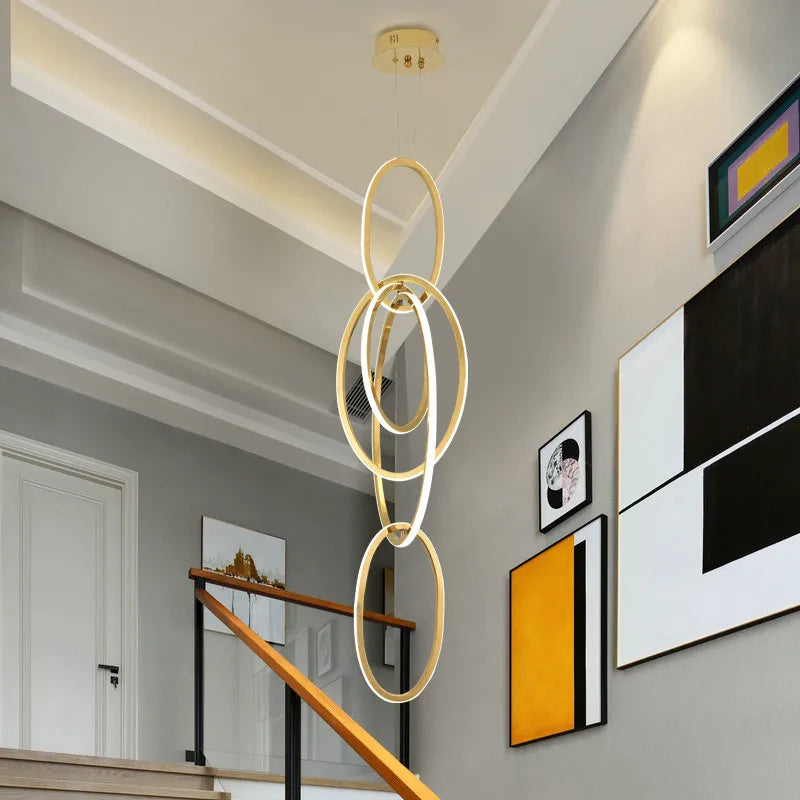 Modern Creative Stainless Steel Led Dining Room Chandelier Golden Staircase Living Room Light, Hanging Chandelier In Bedroom - vue 2 sur 11