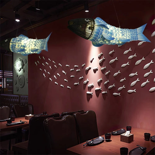 lustre en bambou style chinois créatif avec gros poisson - vue 2 sur 12