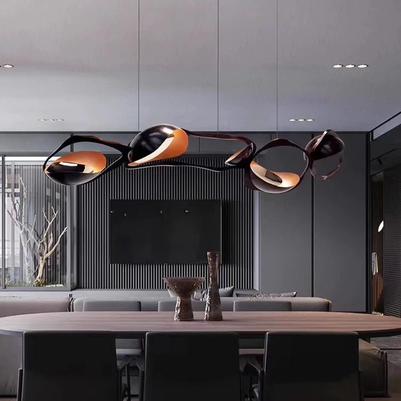 Lustre design noir et cuivré moderne - vue 4 sur 9