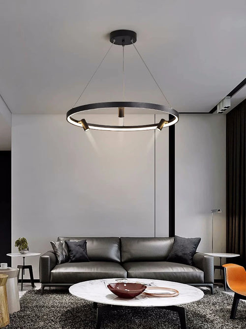 suspension LED en forme de cercle style nordique moderne - vue 7 sur 9