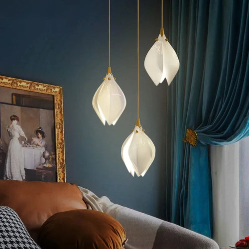 Suspension design Escalier moderne hôtel luxe en céramique pétale lumière LED - vue 5 sur 18