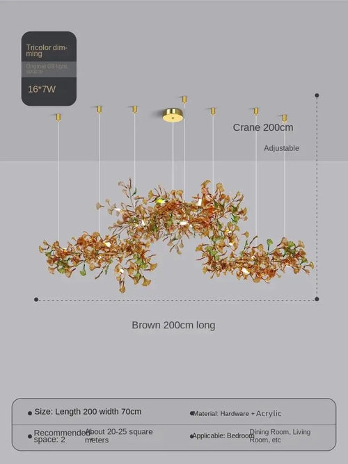 suspension moderne en ginkgo en verre personnalisée pour un éclairage élégant