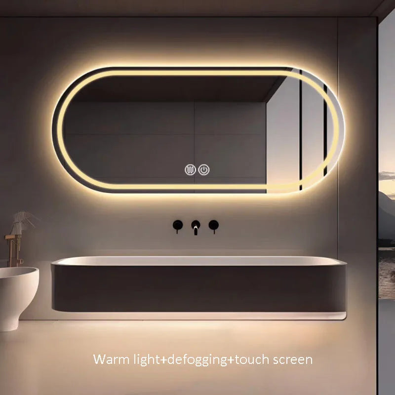 miroir intelligent elliptique lumineux anti-buée trois couleurs mural - vue 11 sur 18