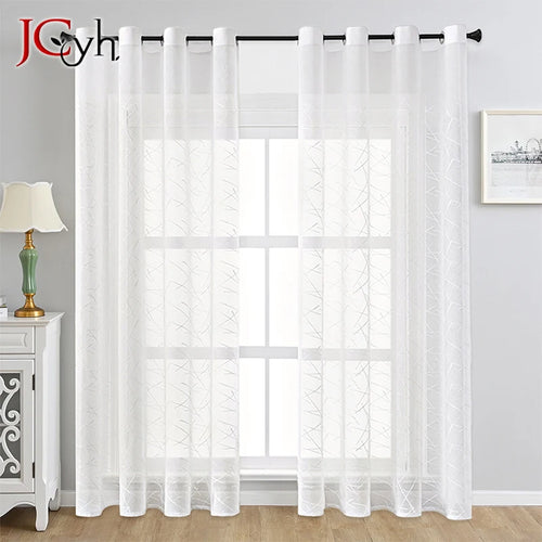 Voilage tulle a motifs rayures style moderne salon - vue 3 sur 7
