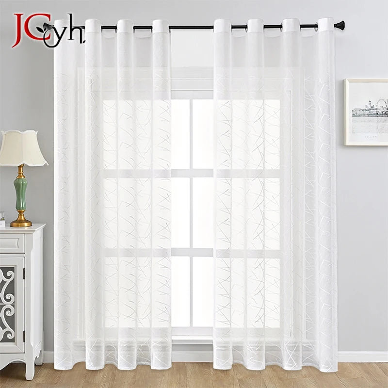 Voilage tulle a motifs rayures style moderne salon - vue 2 sur 7